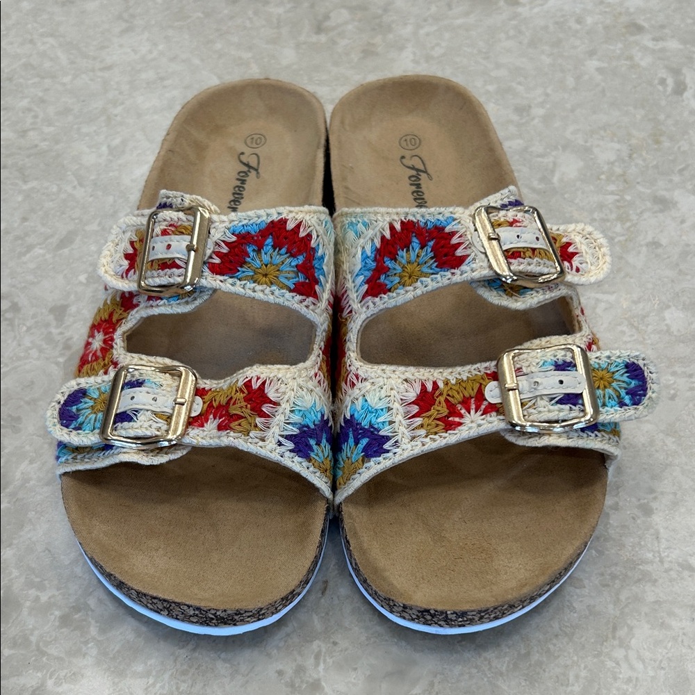 Forever Multicolor Crochet Buckle Sandals